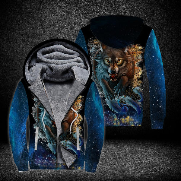 Galaxy Wolf Fleece Zip Hoodie All Over Print | FZ689