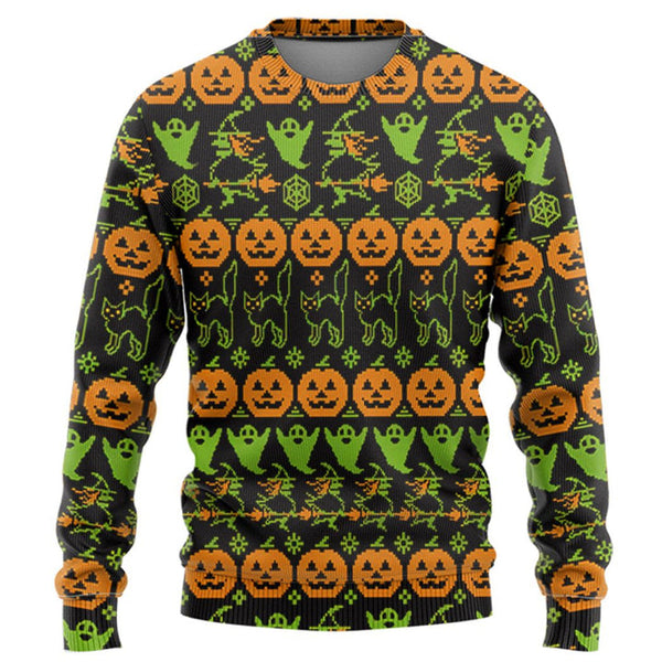 Ghost Pumpkin Blackcat Ugly Christmas Sweater | Adult | US1872