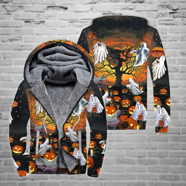 Ghost Pumpkin Halloween Fleece Zip Hoodie All Over Print | FZ357