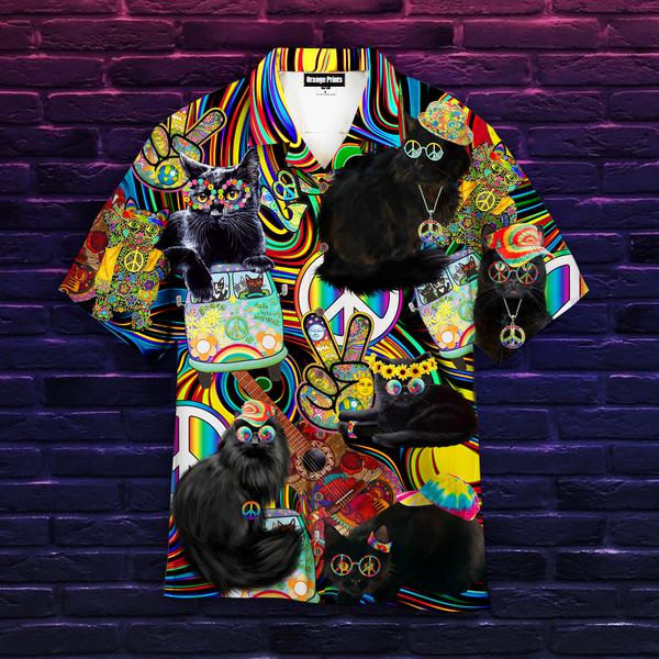 Gift For Hippie Amazing Black Hippie Cat Aloha Hawaiian Shirt | For Men & Women | HW648-BehighStyle