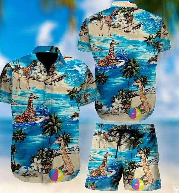 Giraffe Beach Hawaiian Shirt Set | For Men & Women | HS113-BehighStyle