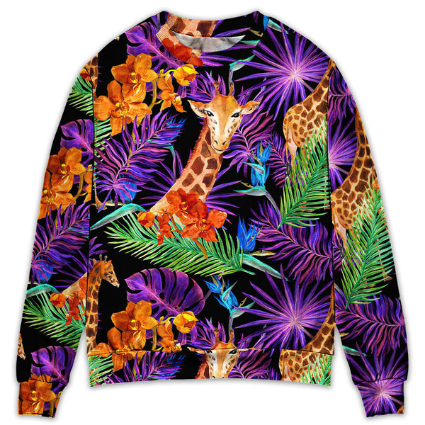 Giraffe Tropical Leaf Colorful Ugly Christmas Sweater | Adult | US2280