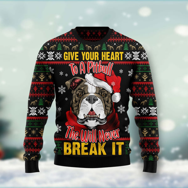 Give Your Heart Pitbull Dog Ugly Christmas Sweater | Adult | US1763