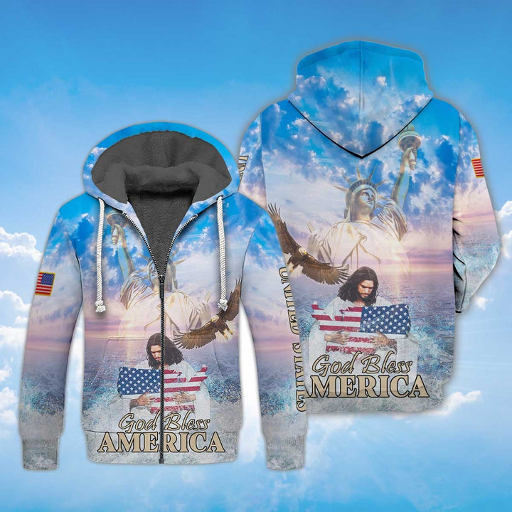 God Bless America Eagle Patriot Fleece Zip Hoodie All Over Print | For Men & Women | FZ152-BehighStyle