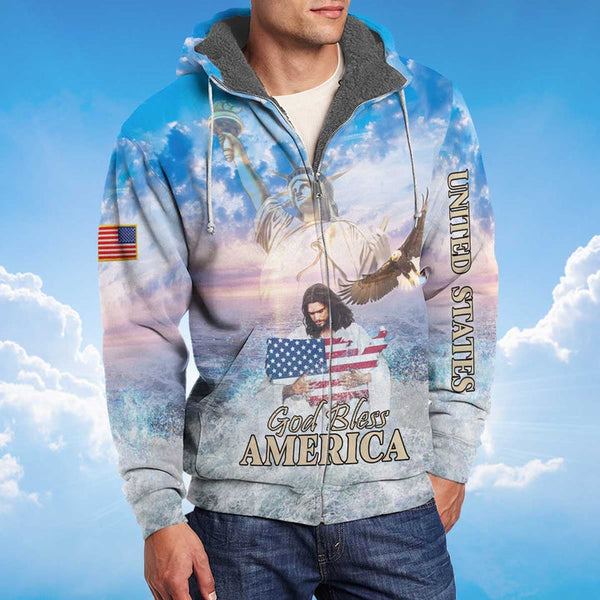 God Bless America Eagle Patriot Fleece Zip Hoodie All Over Print | For Men & Women | FZ152-BehighStyle