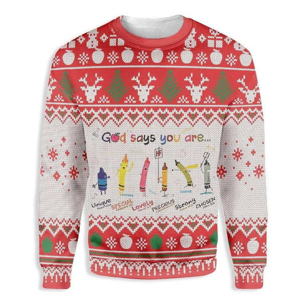 God Says You Are Awesome Teacher Ugly Christmas Sweater | Adult | US2088