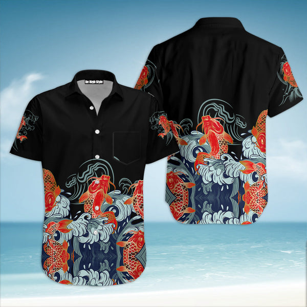 Golden Koi Fish Hawaiian Shirt With Pocket| SP1053