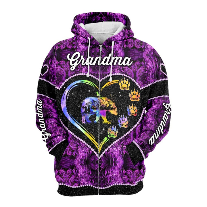 Grandma Bear Heart With Grandkids Custom Name 3D All Over Print | For Men & Women | Adult | CN161-BehighStyle