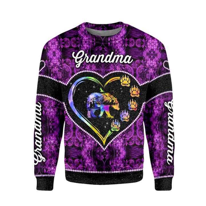 Grandma Bear Heart With Grandkids Custom Name 3D All Over Print | For Men & Women | Adult | CN161-BehighStyle