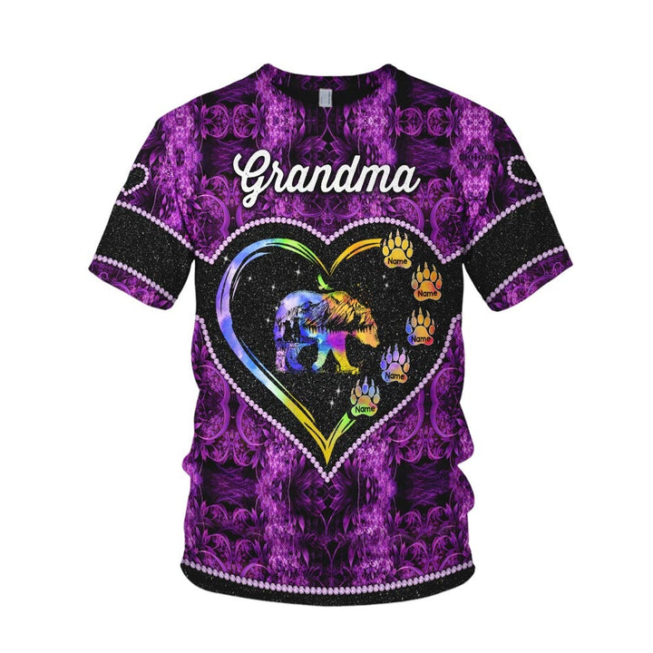 Grandma Bear Heart With Grandkids Custom Name 3D All Over Print | For Men & Women | Adult | CN161-BehighStyle