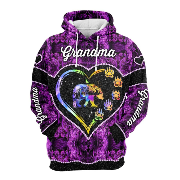 Grandma Bear Heart With Grandkids Custom Name 3D All Over Print | For Men & Women | Adult | CN161-BehighStyle