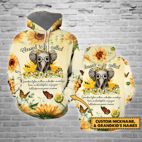 Grandma Elephant And Sunflower Custom Name 3D All Over Print | Adult | CN106