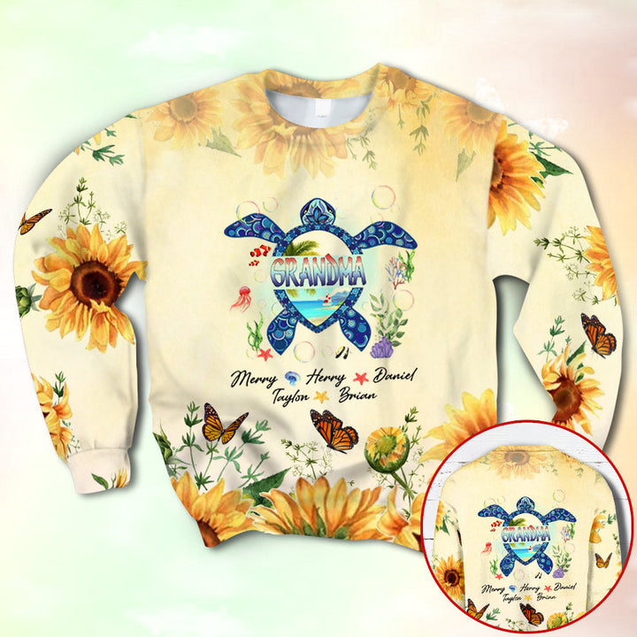 Grandma Turtle In The Sea Sunflower Custom Name 3D All Over Print | For Men & Women | Adult | CN111-BehighStyle