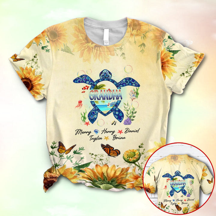 Grandma Turtle In The Sea Sunflower Custom Name 3D All Over Print | For Men & Women | Adult | CN111-BehighStyle