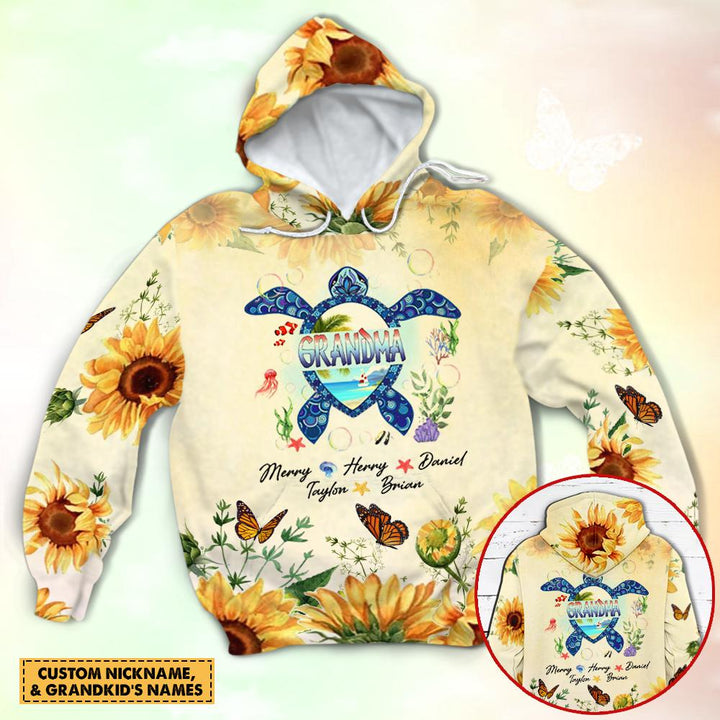 Grandma Turtle In The Sea Sunflower Custom Name 3D All Over Print | For Men & Women | Adult | CN111-BehighStyle