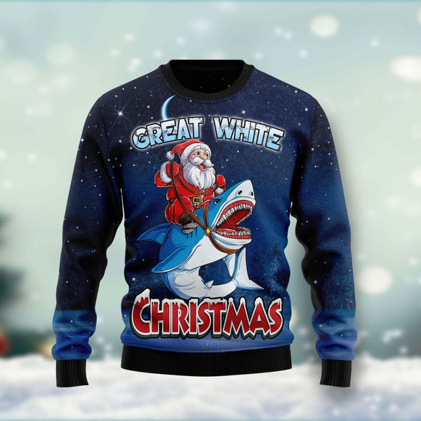 Great White Christmas Shark Ugly Christmas Sweater 3D All Over Print | Adult | HP2536