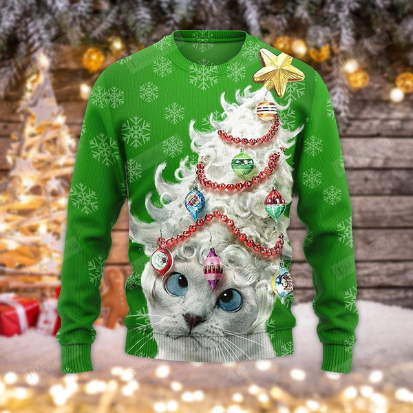 Green Christmas Cat Ugly Christmas Sweater | Adult | US2168