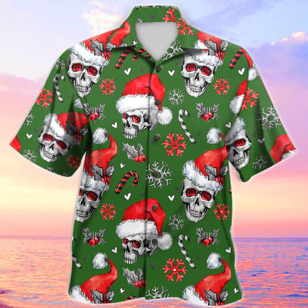 Green Christmas Skull Hawaiian Shirt | For Men & Women | HW2722-BehighStyle