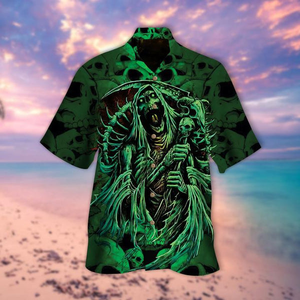 Green Skeleton Skull Halloween Hawaiian Shirt | HW2873