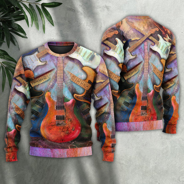 Guitar Abstract Colorful Lover Guitar Art Ugly Christmas Sweater | Adult | US2350