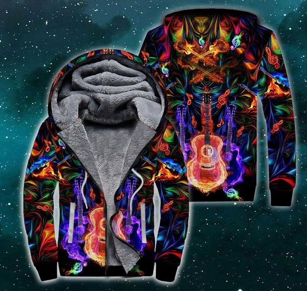 Guitar Fire Colorful Fleece Zip Hoodie All Over Print | FZ448