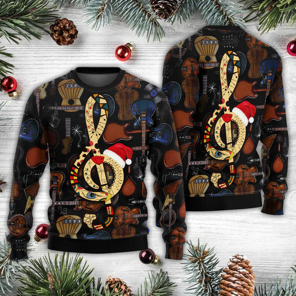 Guitar Happiness With Santa Hat Ugly Christmas Sweater | Adult | US2368