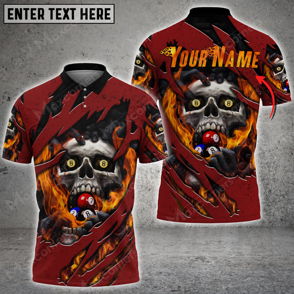 Maxcorners Billiards Fire Skull Personalized Name 3D Shirt