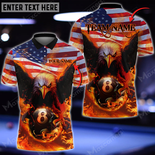 Maxcorners Billiards 8 Ball US Flag Eagle Personalized Name 3D Shirt