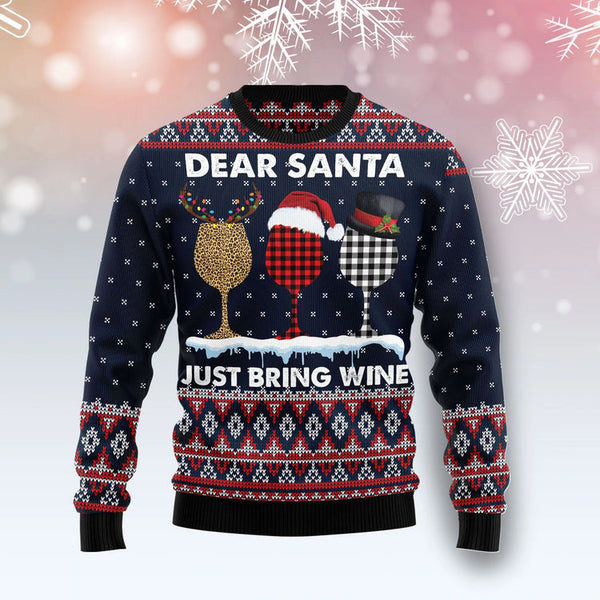 Dear Santa Just Bring Wine Funny Ugly Christmas Sweater | Adult | US2595