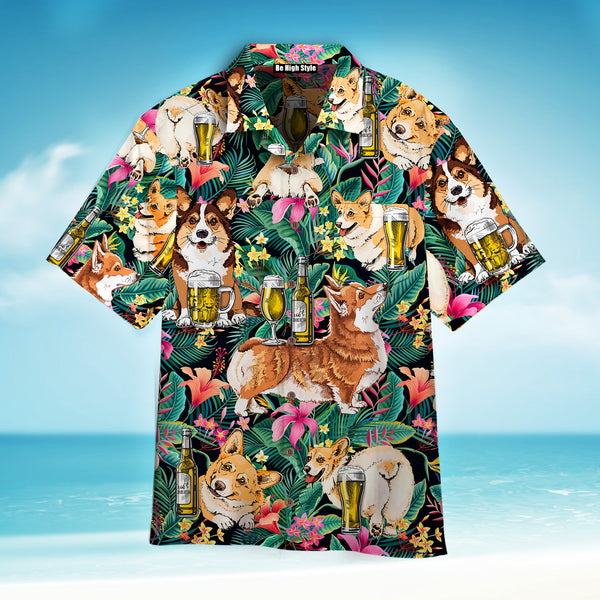 Corgi Dog Drink Beer Aloha Hawaiian Shirt With Pocket | SP1088