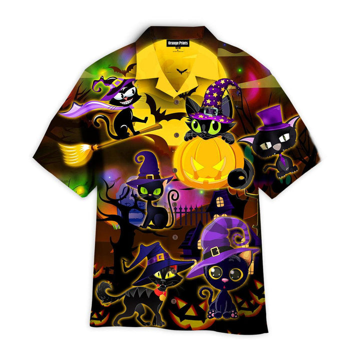 Halloween Black Cat Witch Purple Light And Moon At Night Hawaiian Shirt | For Men & Women | HW2648-BehighStyle