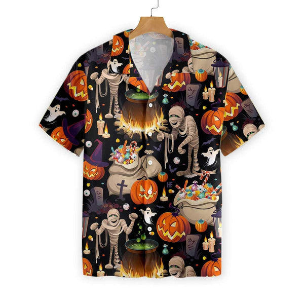 Halloween Mummy And Bags Of Sweets Hawaiian Shirt | HW2950