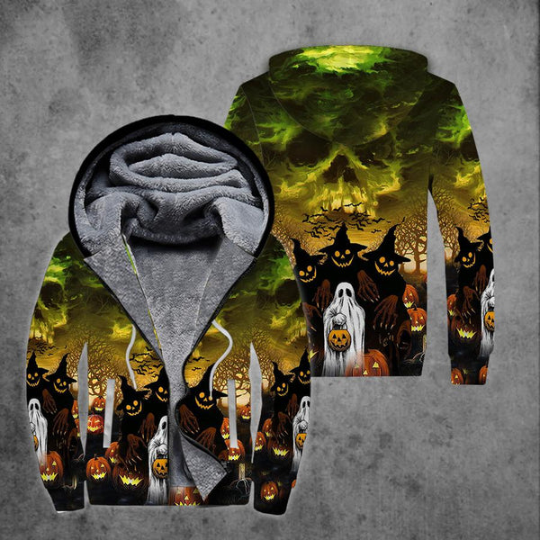 Halloween Skull Pumpkin Fleece Zip Hoodie All Over Print | FZ458