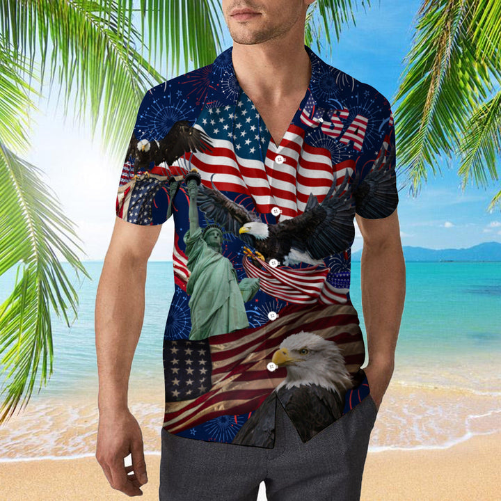 Happy 4th July Independence Day God Bless America Eagle Hawaiian Shirt | For Men & Women | HW302-BehighStyle