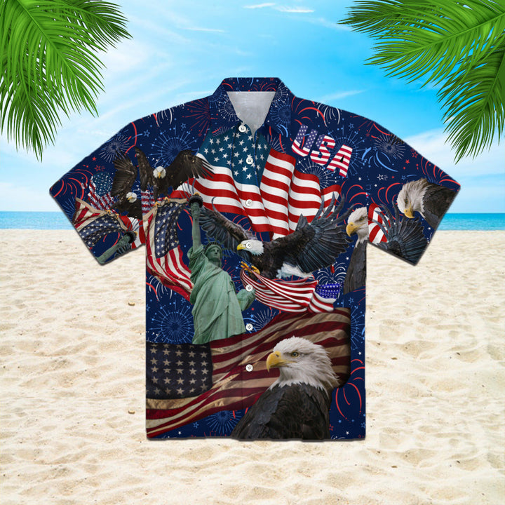 Happy 4th July Independence Day God Bless America Eagle Hawaiian Shirt | For Men & Women | HW302-BehighStyle