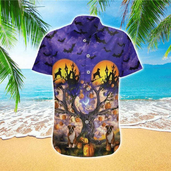 Happy Halloween With Amazing Boxer And Bat Pumpkin Tree Gift For Dog Lovers Hawaiian Shirt | For Men & Women | HW1228-BehighStyle