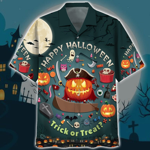 Happy Pumpkin Halloween Trick Or Treat Hawaiian Shirt | HW2951