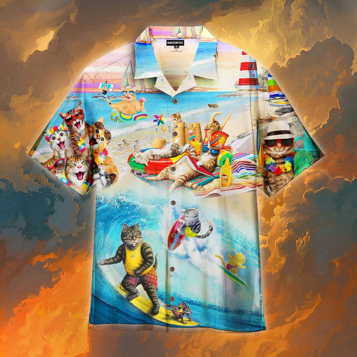 Happy Surfing Day With Cats Hawaiian Shirt | For Men & Women | HW2281-BehighStyle