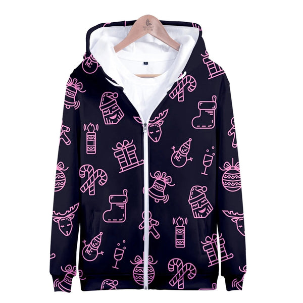 Hip Hop Noel Fleece Zip Hoodie All Over Print | FZ603
