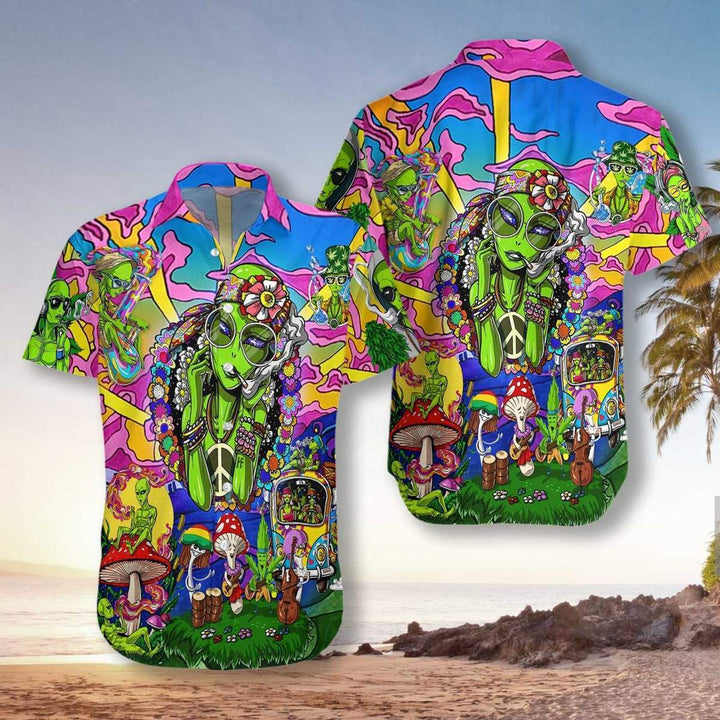 Hippie Alien Hawaiian Shirt | For Men & Women | HW2625-BehighStyle