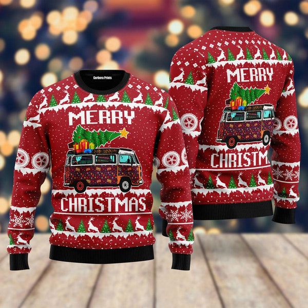 Hippie Car Merry Christmas Ugly Christmas Sweater | Adult | US1910