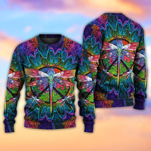 Hippie Colorful Dragonfly Mandala Peace Life Ugly Christmas Sweater | Adult | US2398