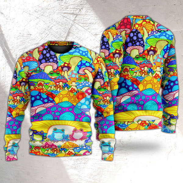 Hippie Frog Mushroom Hippie Colorful Art Peace Ugly Christmas Sweater | Adult | US2345