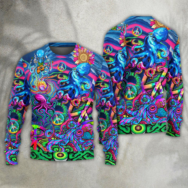 Hippie Funny Octopus Colorful Tie Dye Ugly Christmas Sweater | Adult | US2356