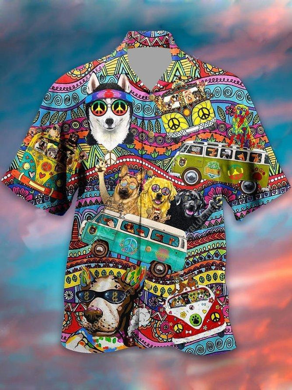 Hippie Husky Dog Colorful Aloha Hawaiian Shirt | For Men & Women | HW539-BehighStyle