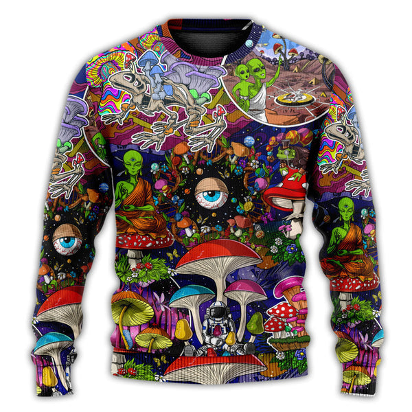 Hippie Mushroom Aliens Stay Hippie Ugly Christmas Sweater | Adult | US2314