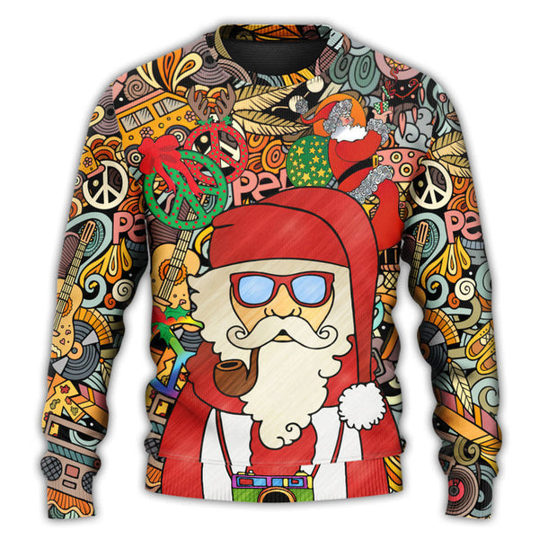 Hippie Santa Claus Love & Peace Cartoon Ugly Christmas Sweater | Adult | US2338