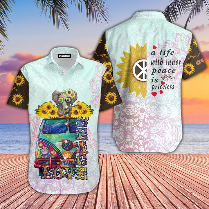 Hippie Sunflower Peace Bus Aloha Hawaiian Shirt | For Men & Women | HW738-BehighStyle