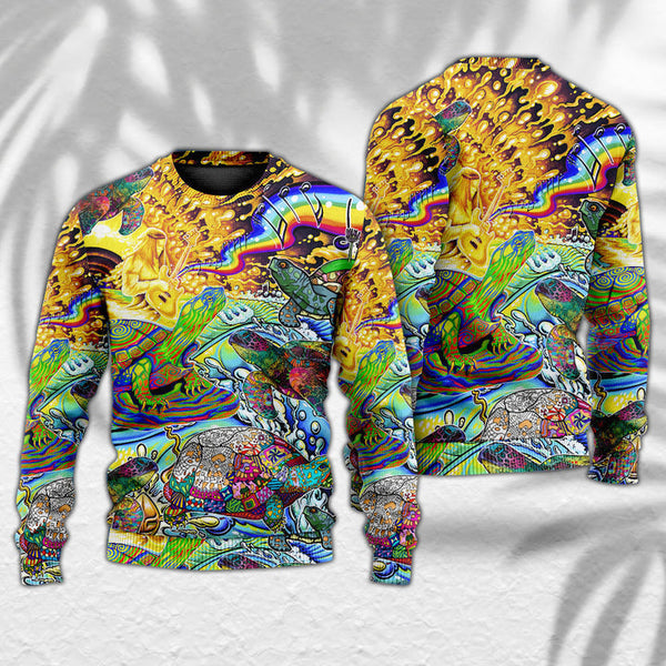 Hippie Turtle Colorful Art Peace Ugly Christmas Sweater | Adult | US2421