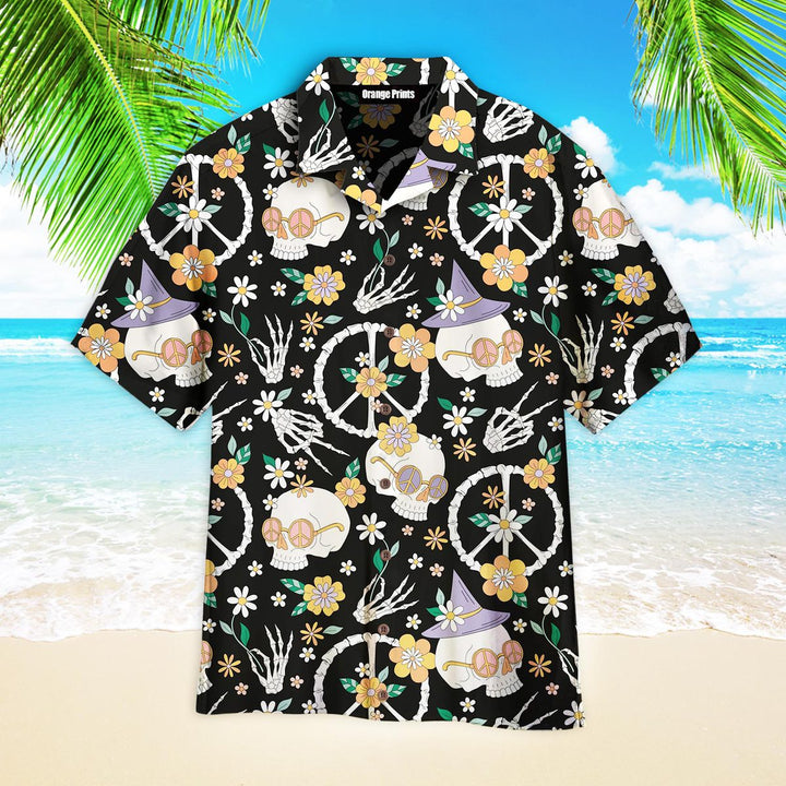 Hippy Bony Halloween Skull Peace Hawaiian Shirt | For Men & Women | HW2583-BehighStyle